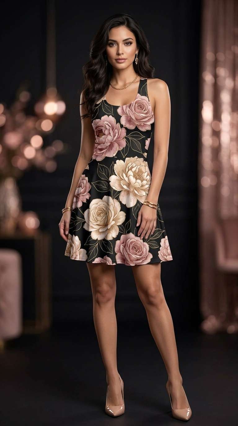 Beluxara Haute Création - Robe Dos Nageur Motif Florale